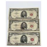 3 Five Dollar Red Seal 1935 Series