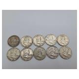 10 Franklins Mixed Dates 90% silver