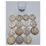 15 Ben Franklin Halfs 90% Silver