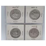 4 Franklin Halfs 90% Silver