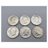 6 1964 Kennedy Half All BU 90 % Silver