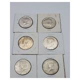 6 Kennedy Halfs Mixed Dates 40% Silver