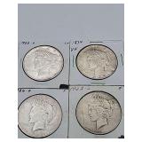 4 Peace Dollars Mixed Dates 90% Silver
