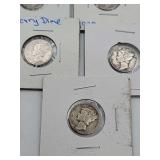 10 Mercury Dimes 90 % Silver Mixed Dates
