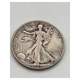 1938D  Walking Liberty Half Key Date 90% Silver