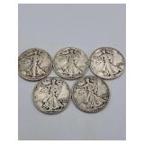 5 Walking Liberty Mixed Dates