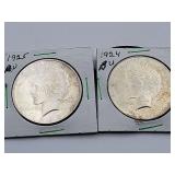 2 Peace Dollars 1925.1924 BU 90% Silver