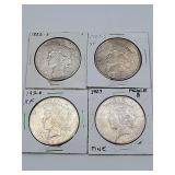4 Peace Dollars Mixed Dates 90 % Silver