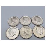 6 1964 Kennedy Halfs Unceirculated 90 % Silver
