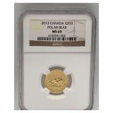 2013 Canada G$10 Gold Polar Bear MS69