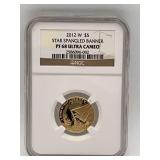 2012 W G$5 Star Spangled Banner Gold Coin PF68 Ultra Cameo Proof