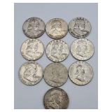 10 Franklins Mixed Dates 90 % Silver