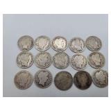 15 Barber Dimes Mixed Dates 90% Silver