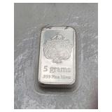 5 Scottsdale 5 Gram Silver Bars .999 Fine Silver