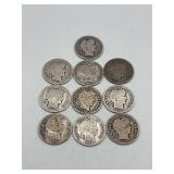 10 Barber Dimes Mixed Dates 90% Silver