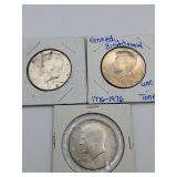 3 Kennedy Halfs 2 1968 & 11976 Bi-Centennial 40 % Silver