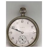 Vintage Elgin Pocket Watch Porcelain Dial w/ Arabic Numeral -Sunken Sub-Seconds Dial Blue Steel Hands-Open Face Case