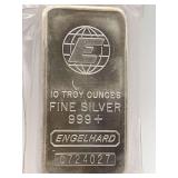 10 Troy Oz Engelhardt Silver Bar with The E on the Bar