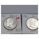 2 Franklin Halfs 1961&1962 Proofs BU