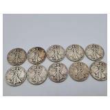 10 Walking Liberty mixed dates 90% silver