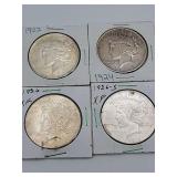 4 Peace Dollars Mixed Dates 90 % Silver