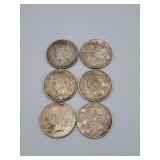 6 Peace Dollars Mixed Dates 90% Silver