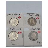 4 Washington Quarters 71,72,73,74,BU 90% Silver