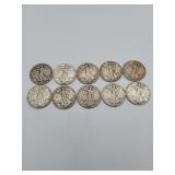 10 Walking Liberty Mixed Dates 90 % Silver