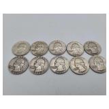 10 Washington Quarters Mixed Dates 90% Silver