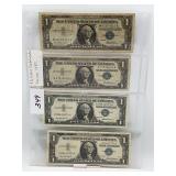 4 1957 Silver Certificates 1 Dollar Biils
