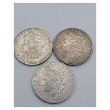 3 Morgan Silver Dollars 1880,1900,1879 90% Silver