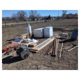 Mis Windows four sinks tile propane tank refrigerator freezer lawn tools. Blue barrel portable bathroom small engine