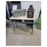 Oval Galvanized Metal Tub/ (holes in bottom), old school desk, decorative candle cover