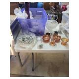 Mixed Household Items: Floral Tea Sets, Glassware, and Metalware