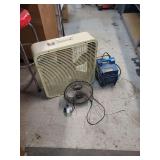 Lot of 3 Assorted Fans: Box Fan, Table Fan, and Coppus Power Plus Fan
