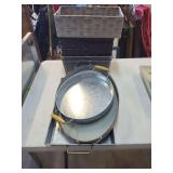 Assorted Metal Trays and Decorative Woven Baskets