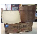 Russell, Burdsall & Ward Bolt and Nut Co. Wooden Box, Lamp Shade, and Wooden Tub