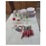 Dinnerware Set with Floral Glasses, Plates, Bowls, Mugs, and Flatware