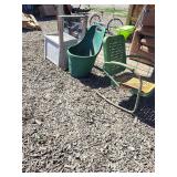 Vintage garden chair, garden cart, sifter  outside storage chest