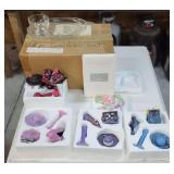 8 Pc glass snack set, set of collectible shoe, hat, hand bag sets