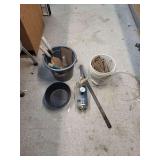 Assorted Tool Collection including Miller MFG bowl, Central Pneumatic Air Control Unit, and Trowels