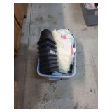 8 Everbilt Bed Risers and Assorted Linens, collector's porcelain doll in tote