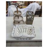 Decorative Basket Set, Tiered Display, and Wooden Lantern