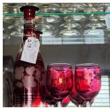 Vintage Bohemian Ruby Red Glass Decanter Set
