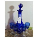 Vintage Bohemian Czech Cobalt Blue Decanter