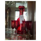 Vintage Bohemian Cranberry Decanter Set
