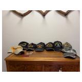 Antique USMC Coat & 8 Veteran Hats