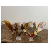 3 Murano Glass Rooster Figurines