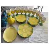Vintage Yellow Green Daffodil & Lemon Glassware