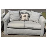 Blue, White Striped Loveseat & Throw Pillows